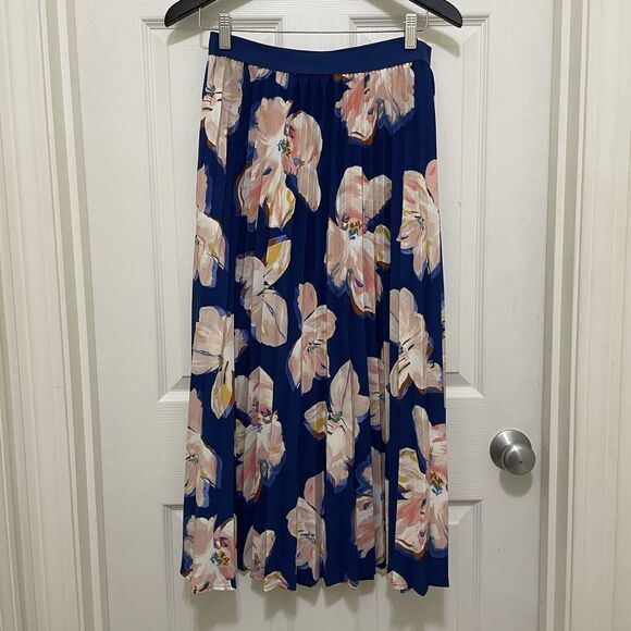 A New Day Blue Maxi Skirt Pink Flowers‎ Floral Print Pleated Women's Small - Picture 4 of 9